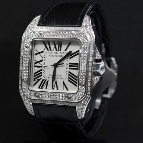 cartier santos 100 diamond bezel replica|cartier santos full diamond.